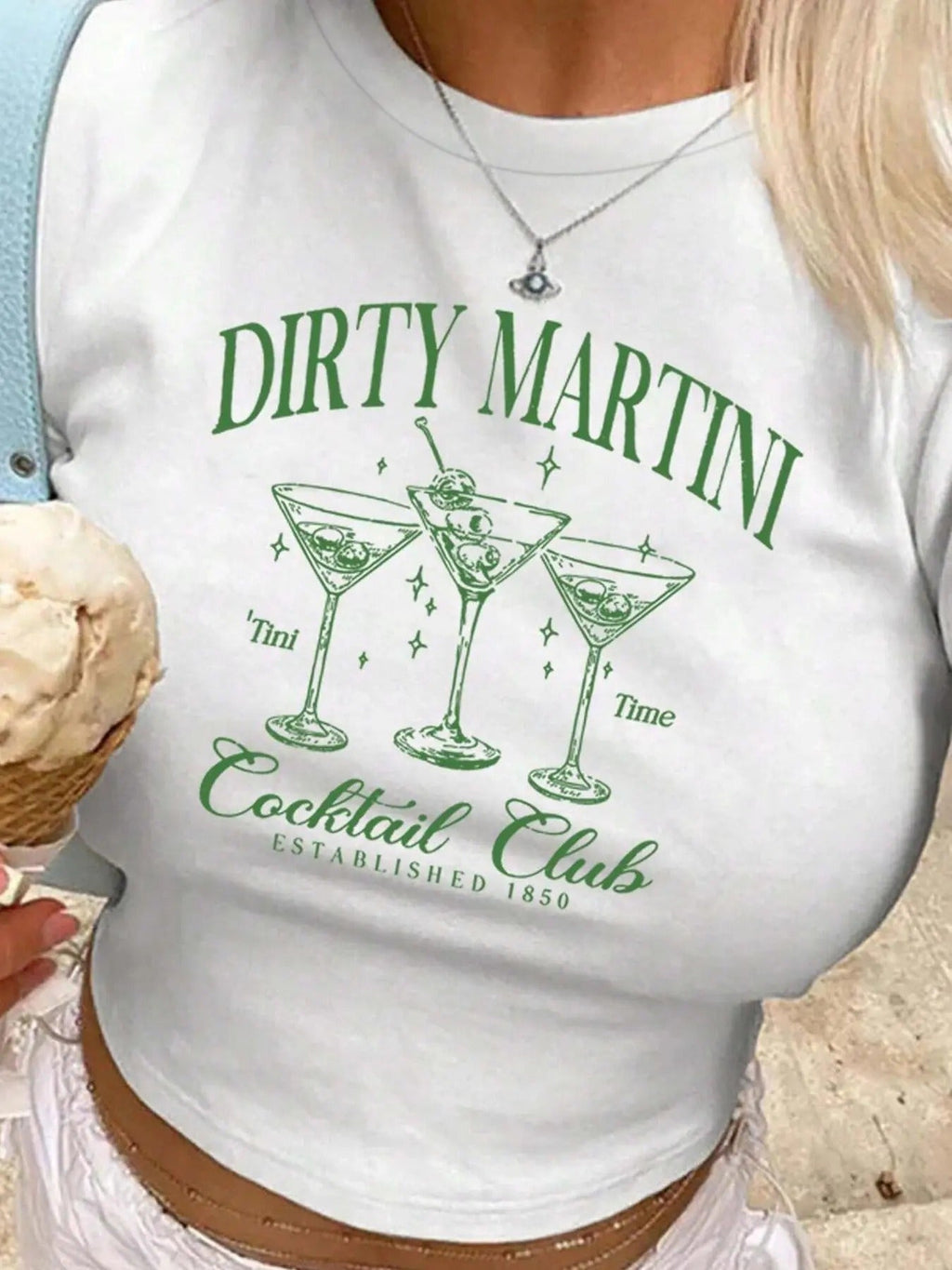 Letter Cocktail Print Round Neck Crop Casual Short - Adult & Kids T-Shirts, Sweatshirts & Hoodies apparel design preview 1