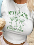 Letter Cocktail Print Round Neck Crop Casual Short - Adult & Kids T-Shirts, Sweatshirts & Hoodies apparel design preview 1