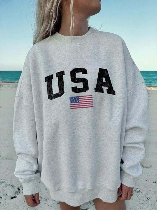 Letter Flag Print Drop Shoulder Casual Round Neck - Adult & Kids T-Shirts, Sweatshirts & Hoodies apparel design preview 1