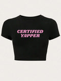 Letter Print Round Neck Crop Casual Slim Fitting - Adult & Kids T-Shirts, Sweatshirts & Hoodies apparel design preview 1