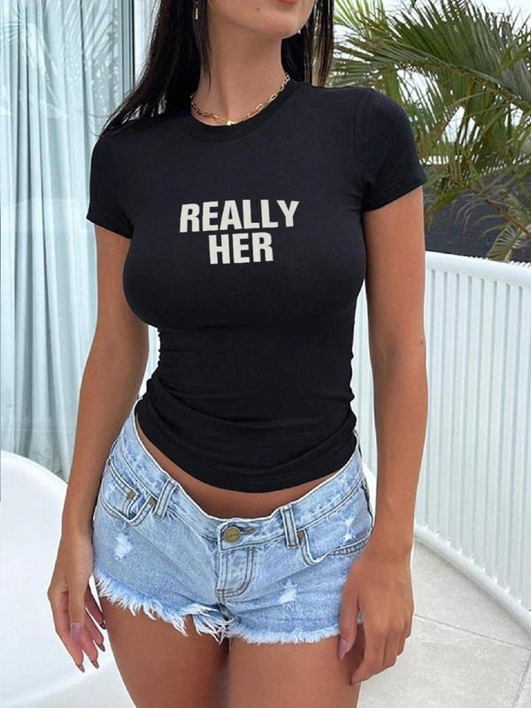 Letter Print Round Neck Crop Casual Short Sleeve - Adult & Kids T-Shirts, Sweatshirts & Hoodies apparel design preview 1