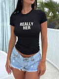 Letter Print Round Neck Crop Casual Short Sleeve - Adult & Kids T-Shirts, Sweatshirts & Hoodies apparel design preview 1