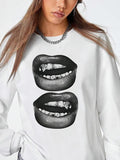 Lip Print Drop Shoulder Casual Round Neck Fall Winter - Adult & Kids T-Shirts, Sweatshirts & Hoodies apparel design preview 1