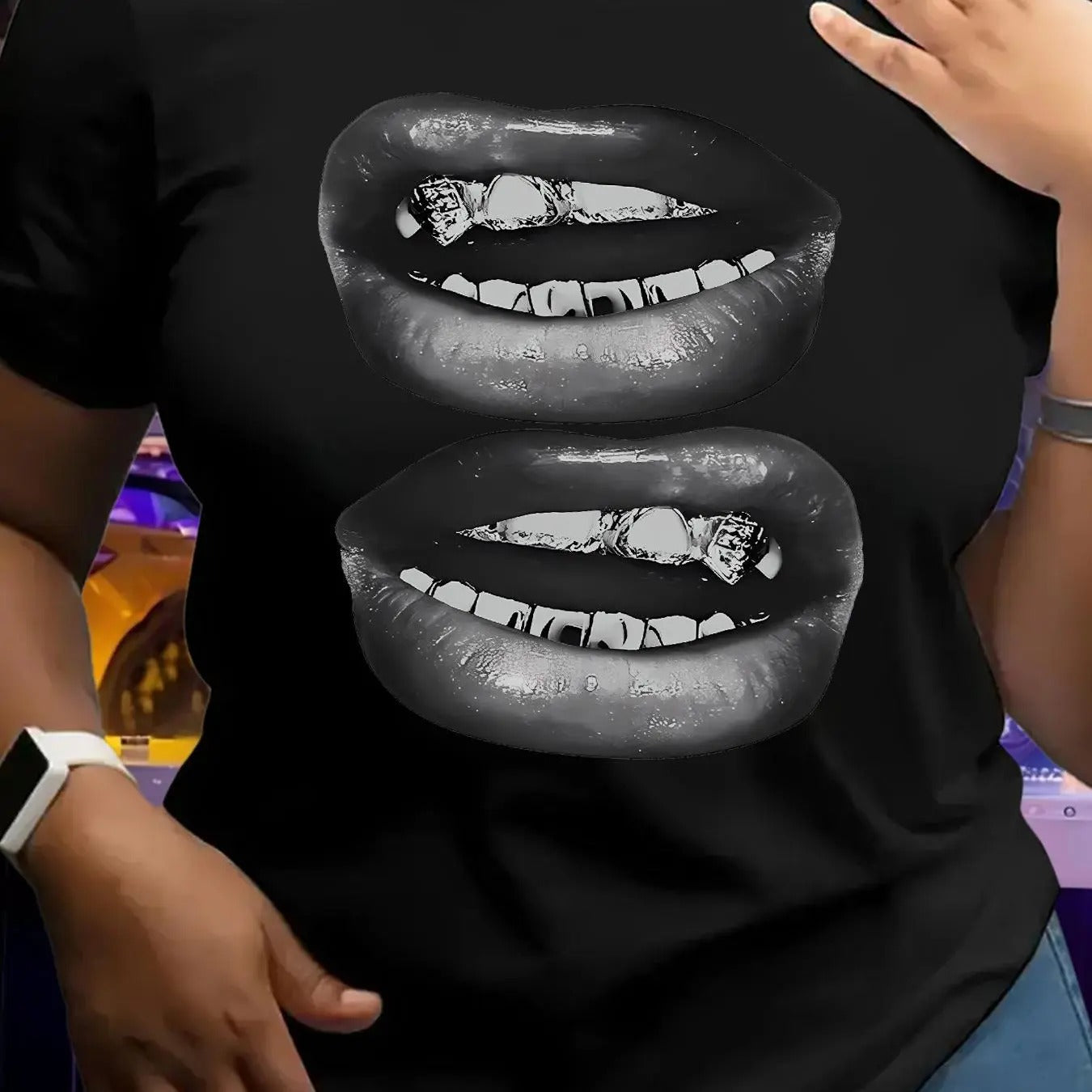 Lip Print Round Neck Vintage Casual Short Sleeve - Adult & Kids T-Shirts, Sweatshirts & Hoodies apparel design preview 1