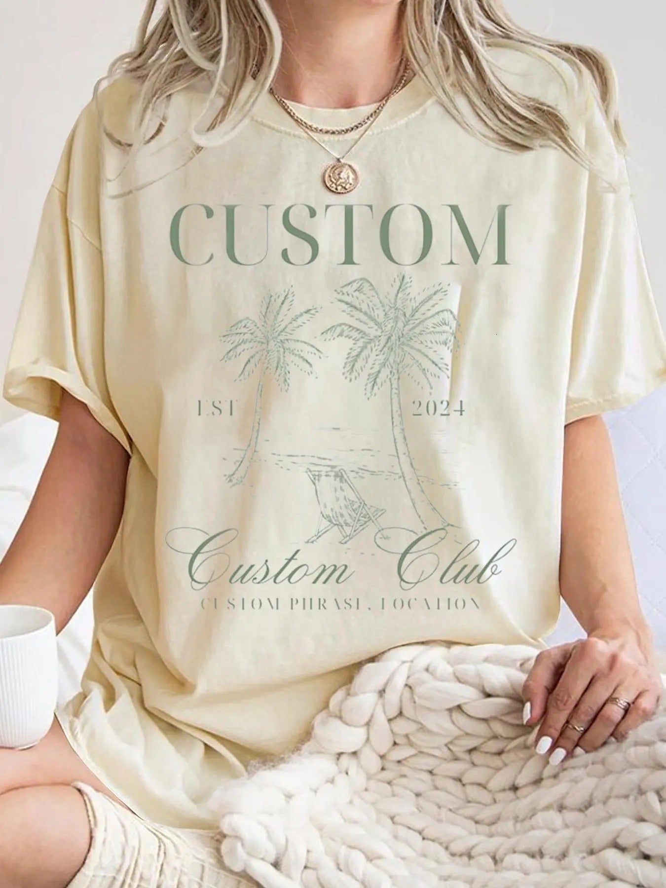 Palm Tree Letter Print Round Neck Casual Short Sleeve - Adult & Kids T-Shirts, Sweatshirts & Hoodies apparel design preview 1