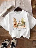Paris City Landscape Letter Print Round Neck Vintage - Adult & Kids T-Shirts, Sweatshirts & Hoodies apparel design preview 1