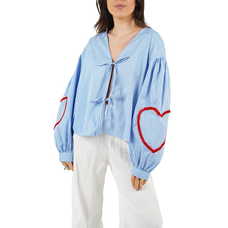 Plaid Tops Loose Heart Trim V Neck Open Front Tie Up - Adult & Kids T-Shirts, Sweatshirts & Hoodies apparel design preview 1