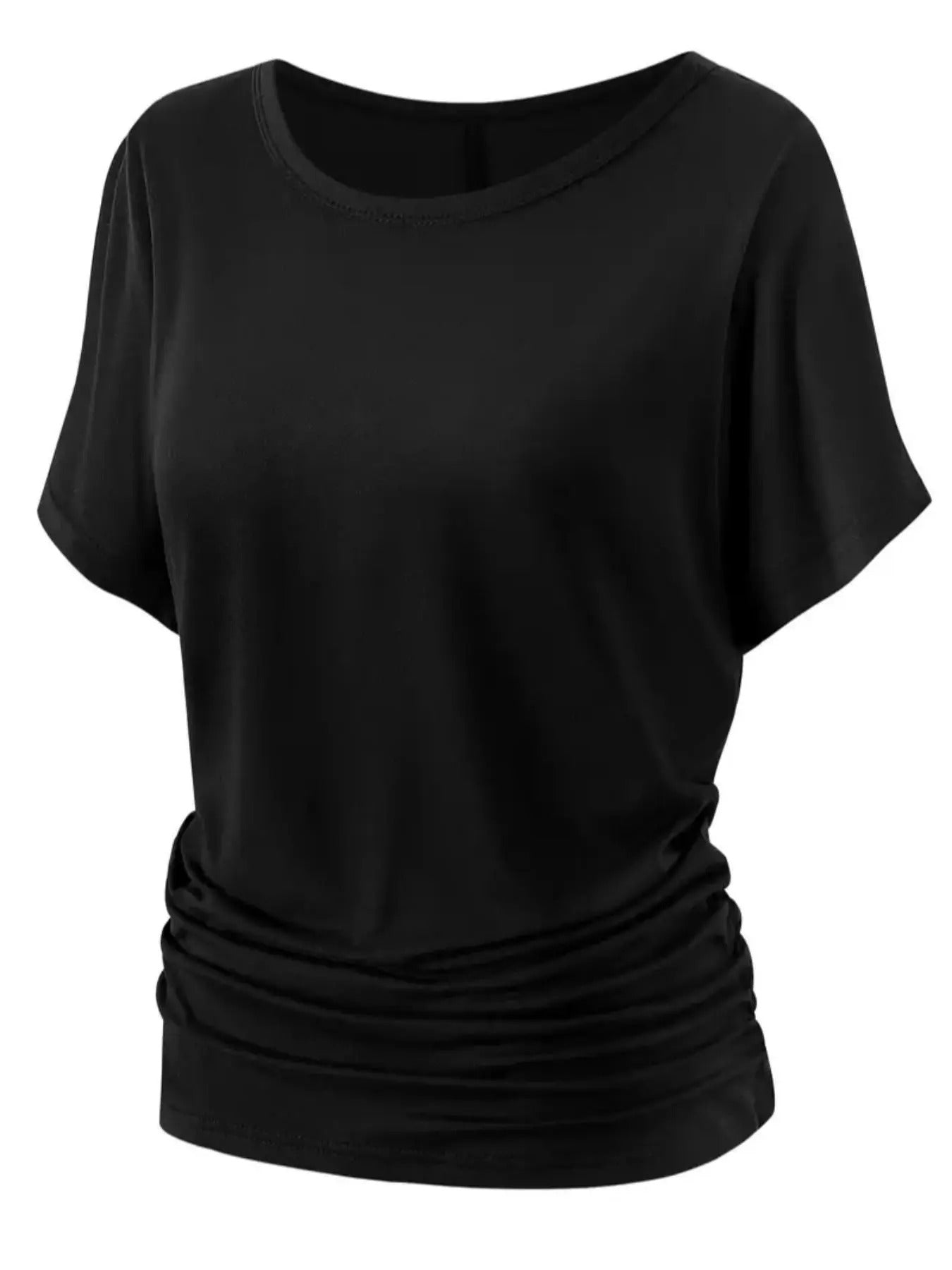 Plain Ruched Batwing Sleeve Casual Short Round Neck - Adult & Kids T-Shirts, Sweatshirts & Hoodies apparel design preview 1