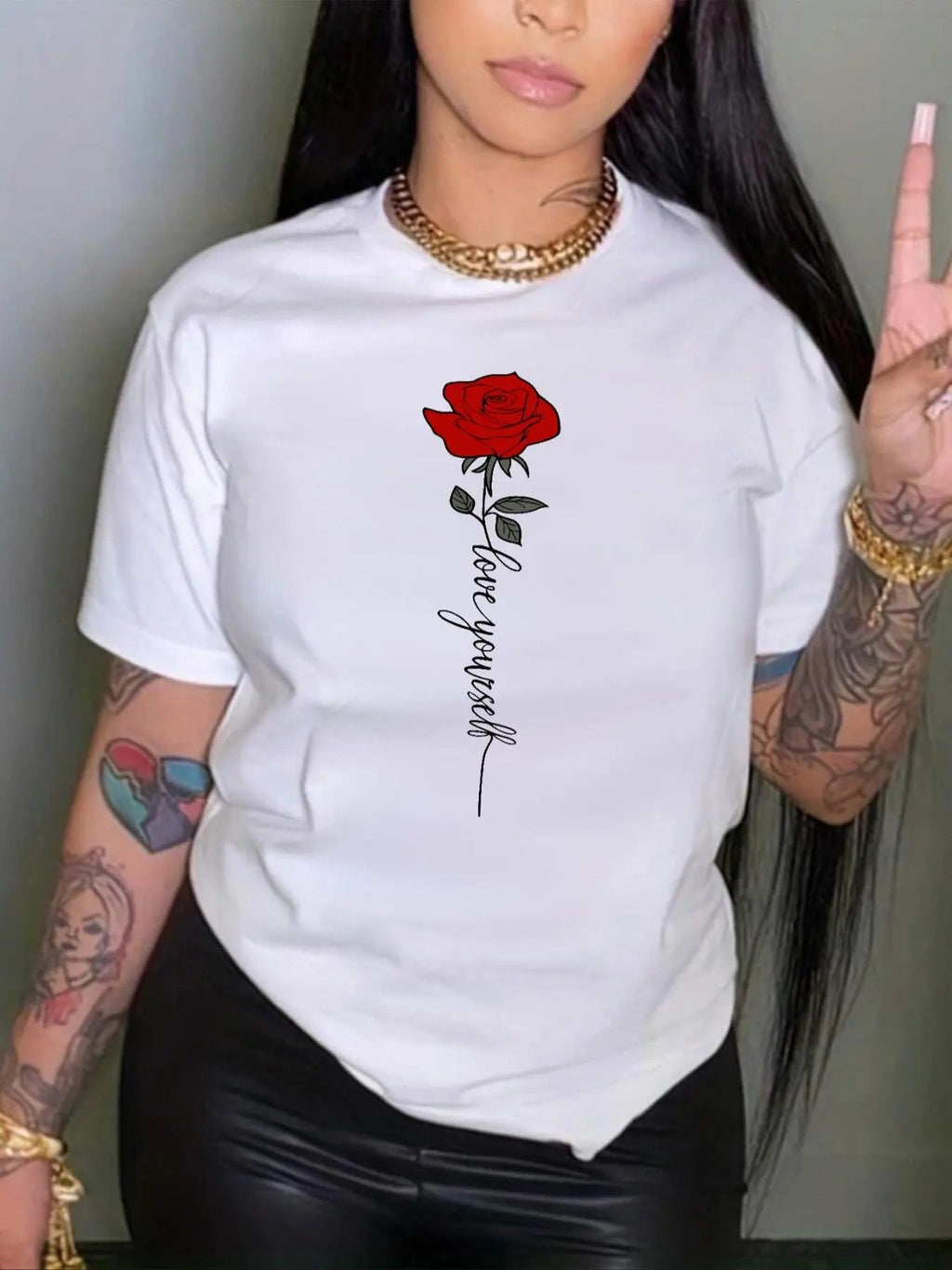 Rose Letter Print Round Neck Casual Crew Daily - Adult & Kids T-Shirts, Sweatshirts & Hoodies apparel design preview 1