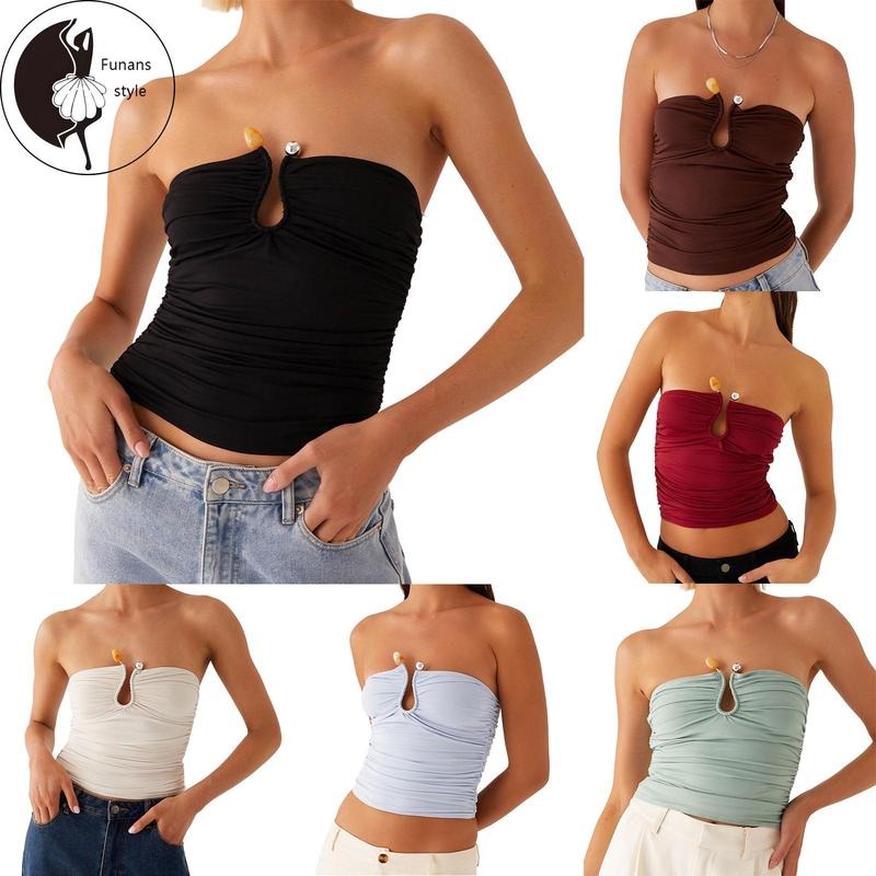 Ruched Tube Tops Summer Strapless Solid Color Metal - Adult & Kids T-Shirts, Sweatshirts & Hoodies apparel design preview 1
