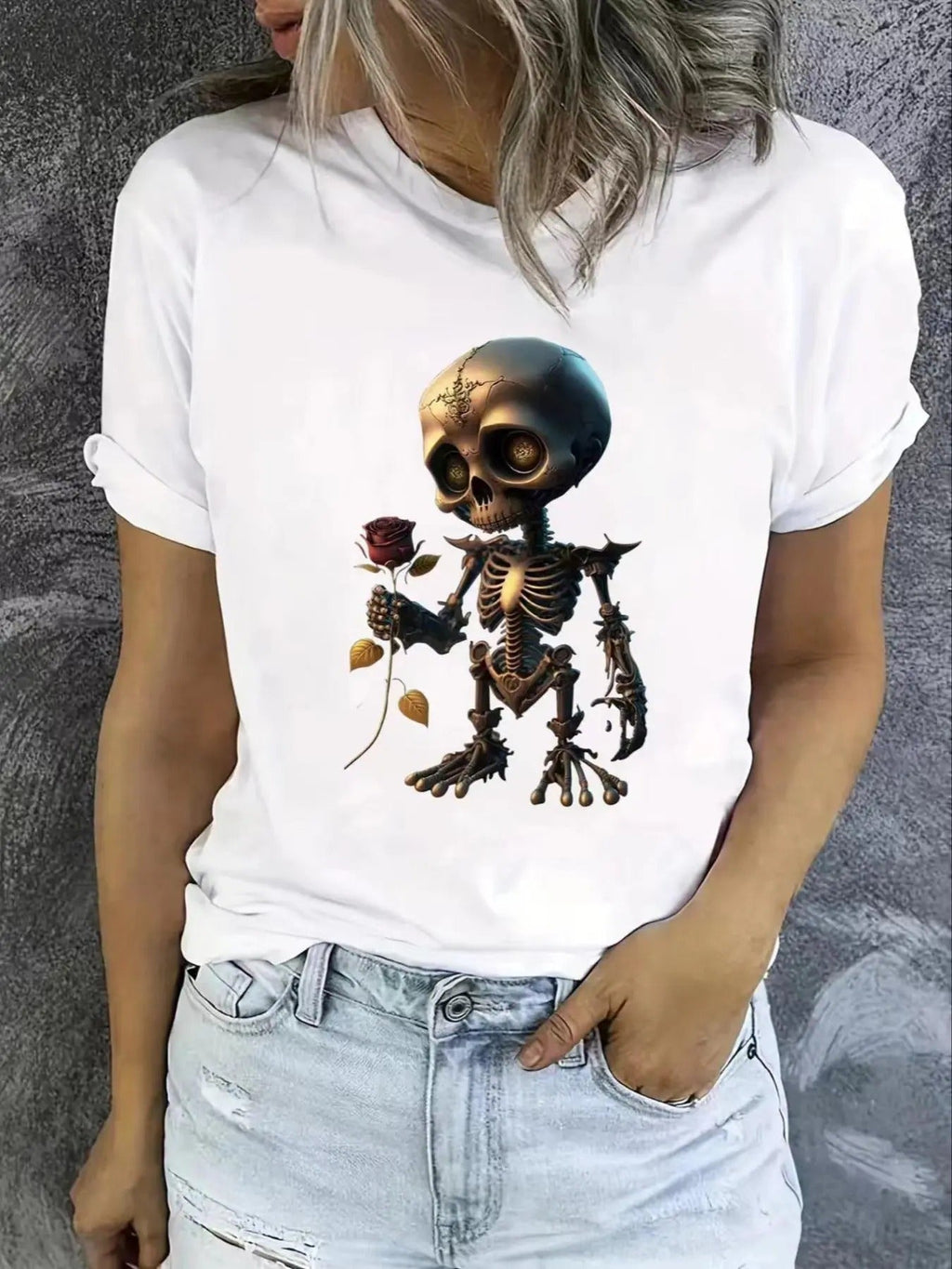 Skull Rose Print Round Neck Vintage Casual Short - Adult & Kids T-Shirts, Sweatshirts & Hoodies apparel design preview 1