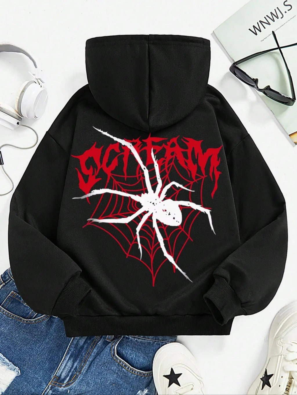 Spider Letter Print Drop Shoulder Street Casual - Adult & Kids T-Shirts, Sweatshirts & Hoodies apparel design preview 1