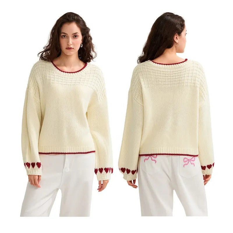 Spring Autumn Knit O Neck Heart Print Loose Knitwear - Adult & Kids T-Shirts, Sweatshirts & Hoodies apparel design preview 1