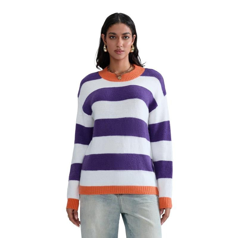 Stripe Print Fall Round Neck Loose Knitwear Sweet - Adult & Kids T-Shirts, Sweatshirts & Hoodies apparel design preview 1