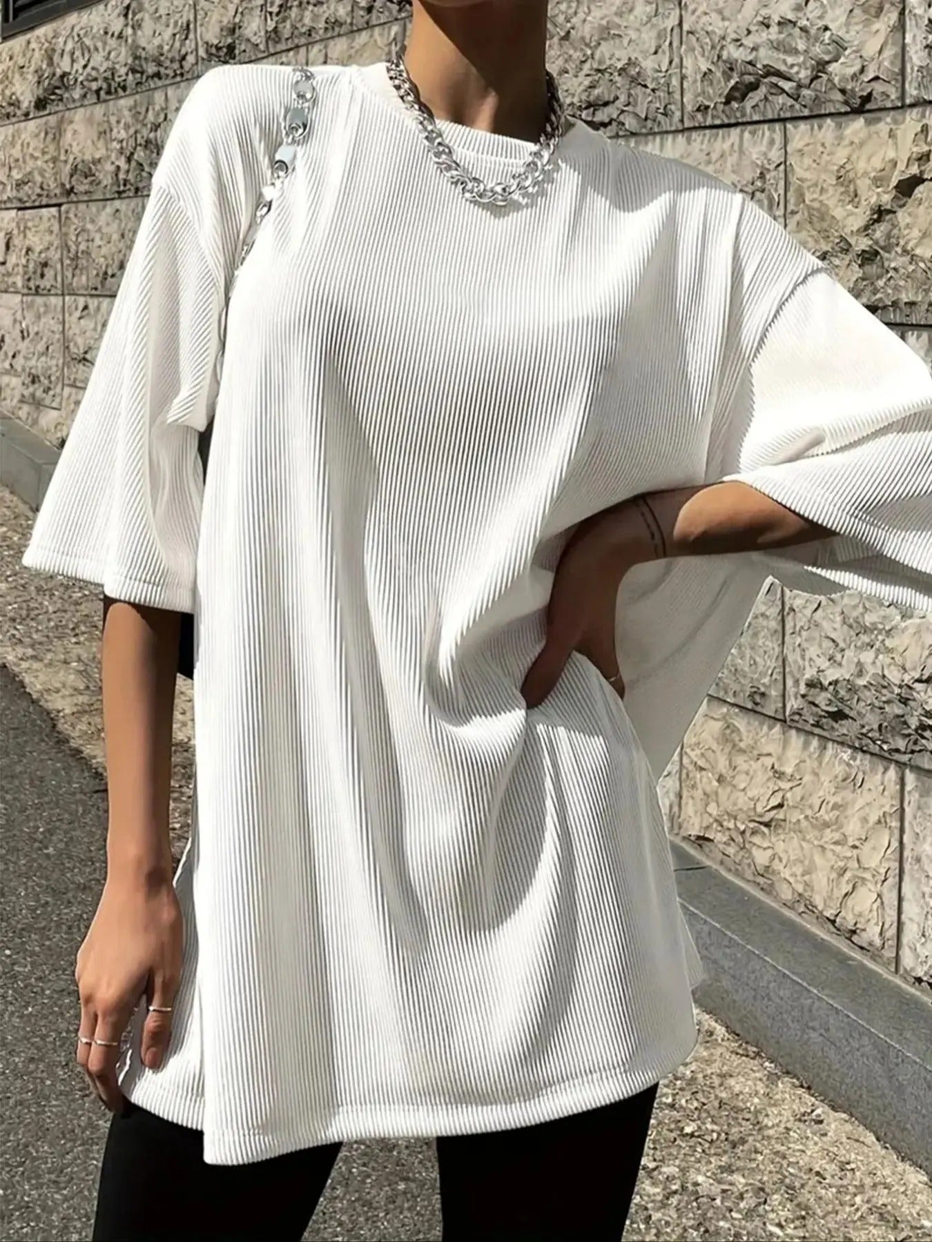 Textured Drop Shoulder Half Sleeve Casual Solid Round - Adult & Kids T-Shirts, Sweatshirts & Hoodies apparel design preview 1