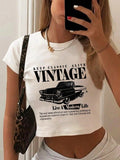 Vintage Car Print Round Neck Crop Casual Slim Fitting - Adult & Kids T-Shirts, Sweatshirts & Hoodies apparel design preview 1