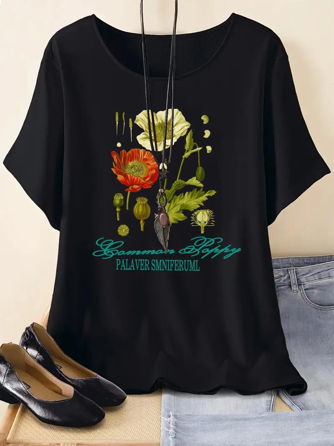 Vintage Floral Letter Print Round Neck Casual Short - Adult & Kids T-Shirts, Sweatshirts & Hoodies apparel design preview 1