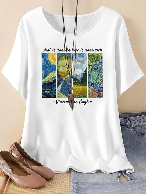 Vintage Letter Van Gogh Print Round Neck Casual Drop - Adult & Kids T-Shirts, Sweatshirts & Hoodies apparel design preview 1
