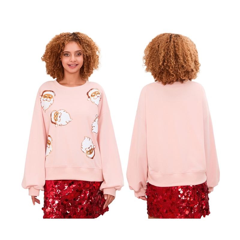 Sequin Santa Crew Neck Lantern Sleeve Tops Casual - Adult & Kids T-Shirts, Sweatshirts & Hoodies apparel design preview 1