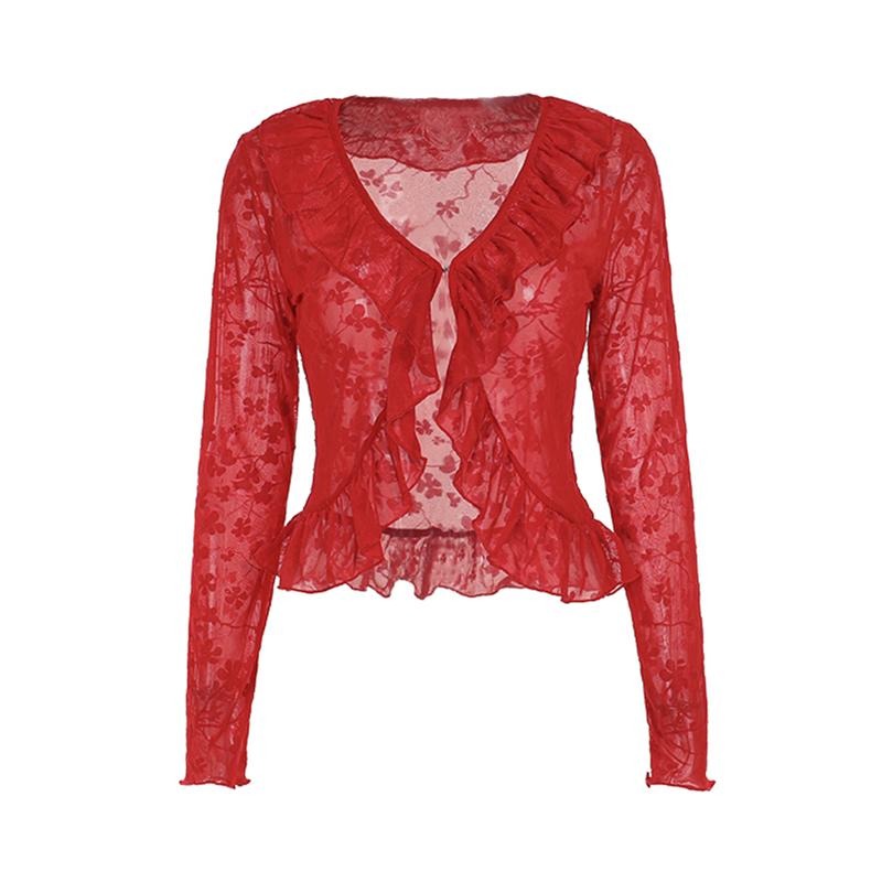 Floral Lace Tops See Through Ruffle Trim Split Front - Adult & Kids T-Shirts, Sweatshirts & Hoodies apparel design preview 1