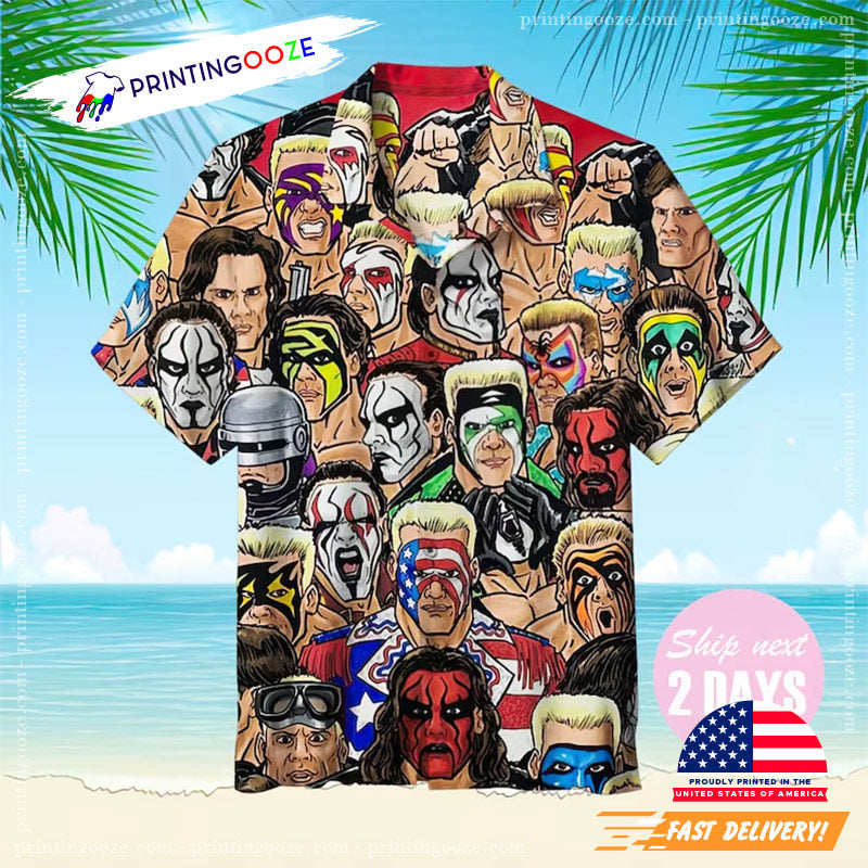 Wrestling Character Collage Hawaiian - Adult & Kids T-Shirts, Sweatshirts & Hoodies apparel design preview 1