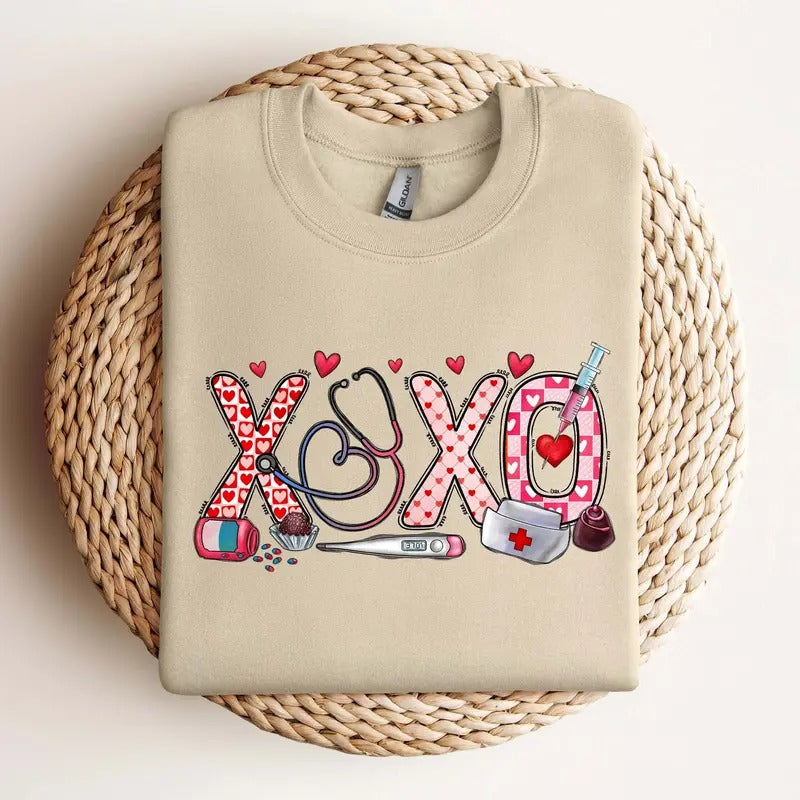 XOXO Nurse Casual Classic Collar Cotton Fabric Knit - Adult & Kids T-Shirts, Sweatshirts & Hoodies apparel design preview 1