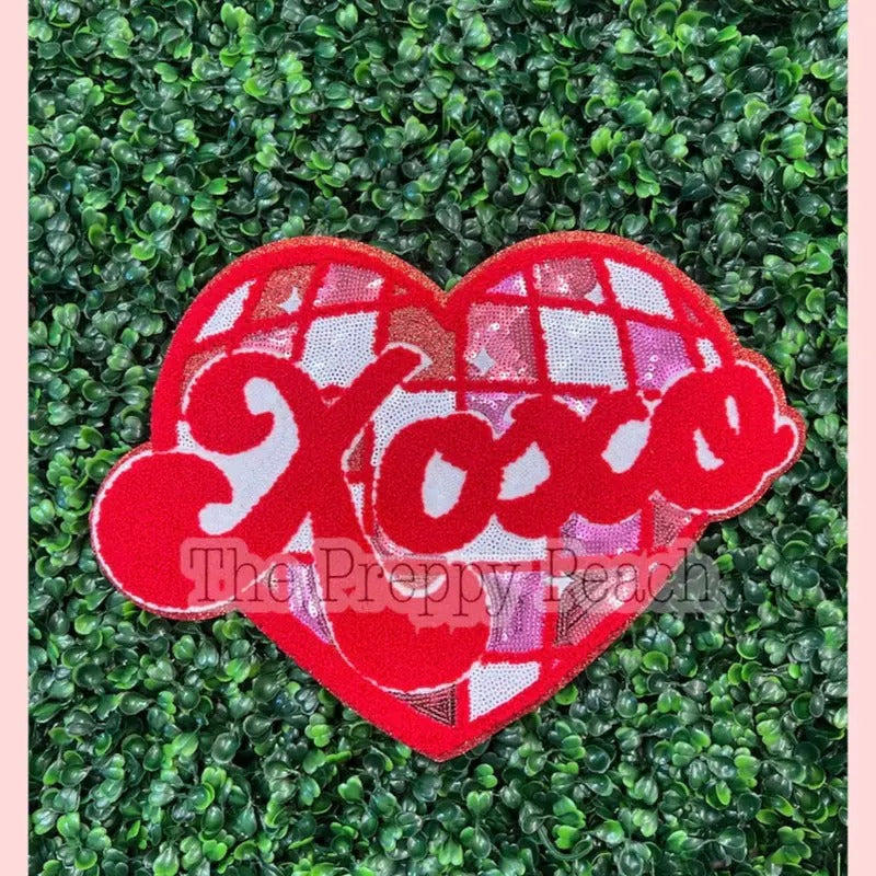 XOXO Disco Heart Valentine Chenille Patch Sequin Iron - Adult & Kids T-Shirts, Sweatshirts & Hoodies apparel design preview 1