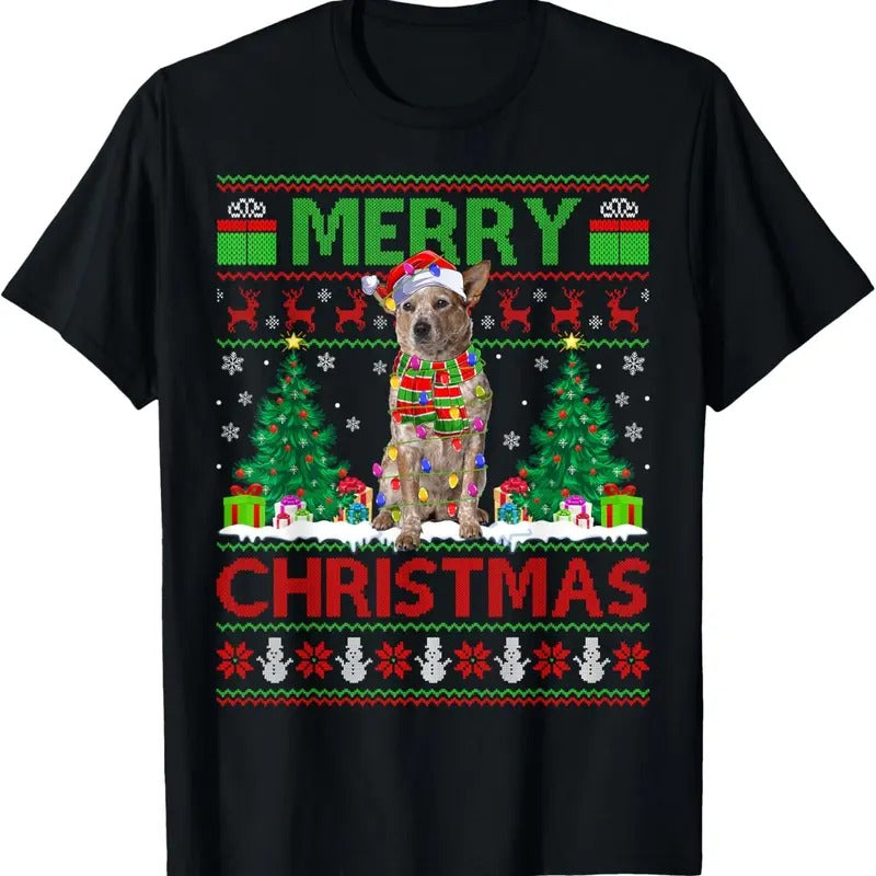 Xmas Tree Lights Ugly Santa Australian Cattle Dog - Adult & Kids T-Shirts, Sweatshirts & Hoodies apparel design preview 1