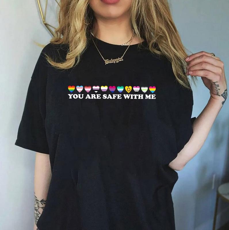 You Are Safe Me LGBT Friendly Support Rainbow Heart - Adult & Kids T-Shirts, Sweatshirts & Hoodies apparel design preview 1