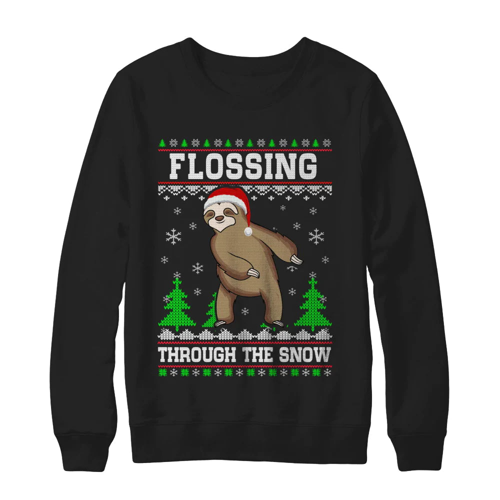 Sloth flossing through the snow Christmas Sweater - Holiday Gift product image 2