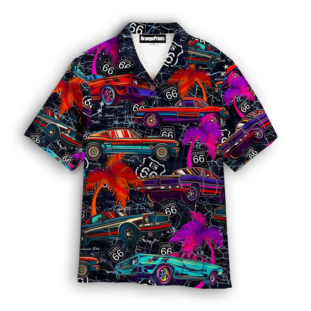 Amazing Neon Vintage Retro Muscle Car On Route 66 - Adult & Kids T-Shirts, Sweatshirts & Hoodies apparel design preview 1