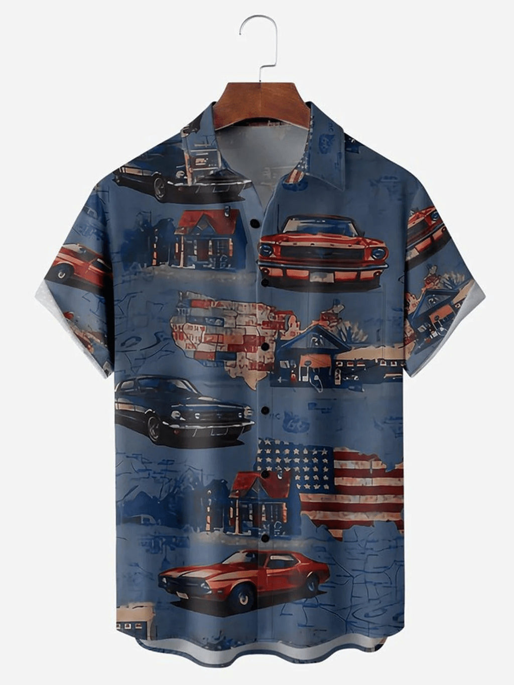 American Flag Car Chest Pocket Men's Trendy Hawaiian - Adult & Kids T-Shirts, Sweatshirts & Hoodies apparel design preview 1