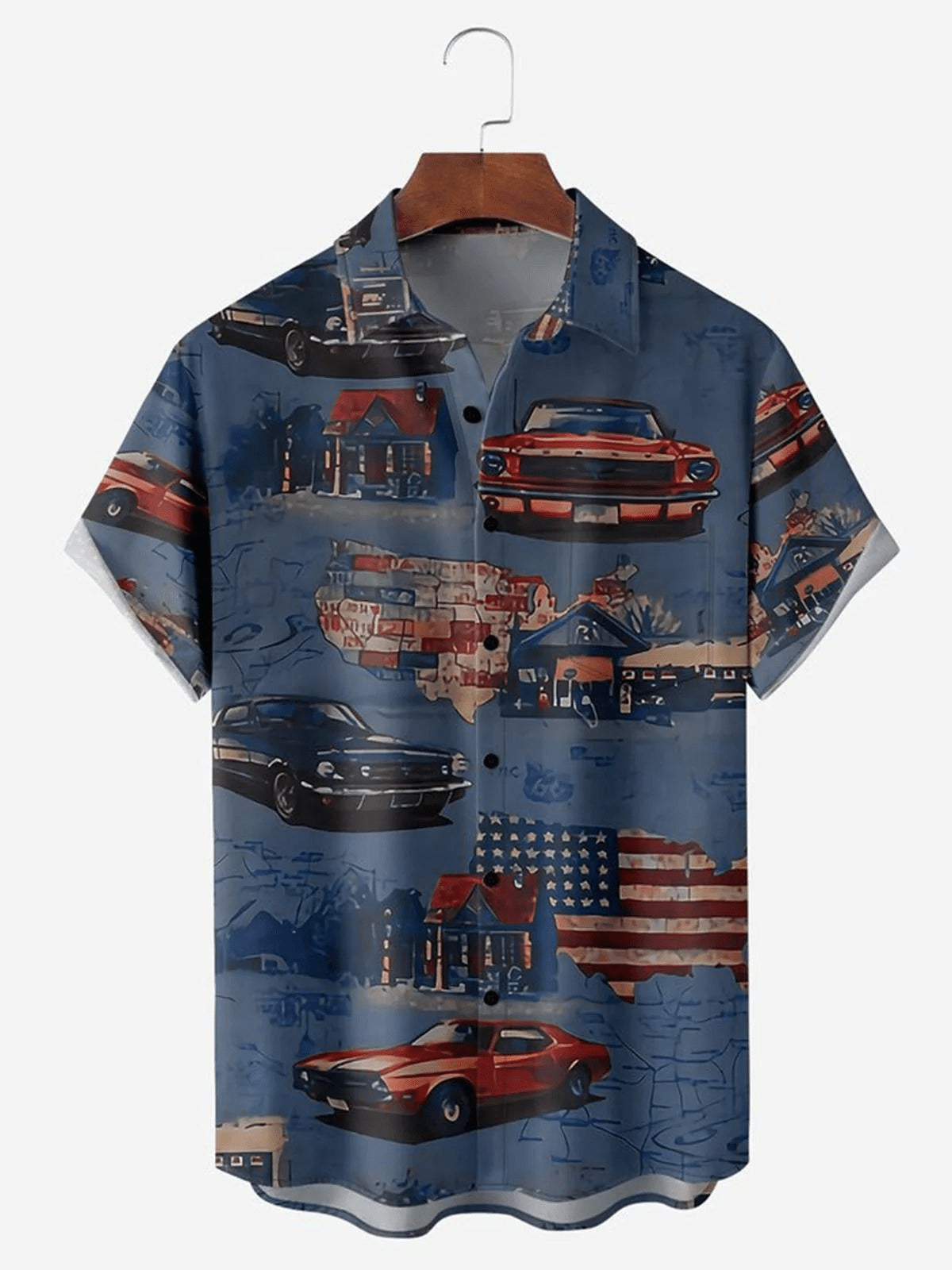 American Flag Car Chest Pocket Men's Trendy Hawaiian - Adult & Kids T-Shirts, Sweatshirts & Hoodies apparel design preview 1