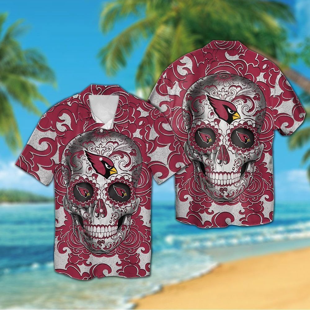 Arizona Cardinals Sugarskull Short Sleeve Button Up - Adult & Kids T-Shirts, Sweatshirts & Hoodies apparel design preview 1