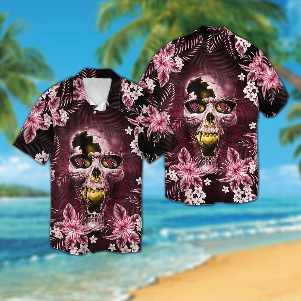 Arizona Cardinalsskull Short Sleeve Button Up - Adult & Kids T-Shirts, Sweatshirts & Hoodies apparel design preview 1