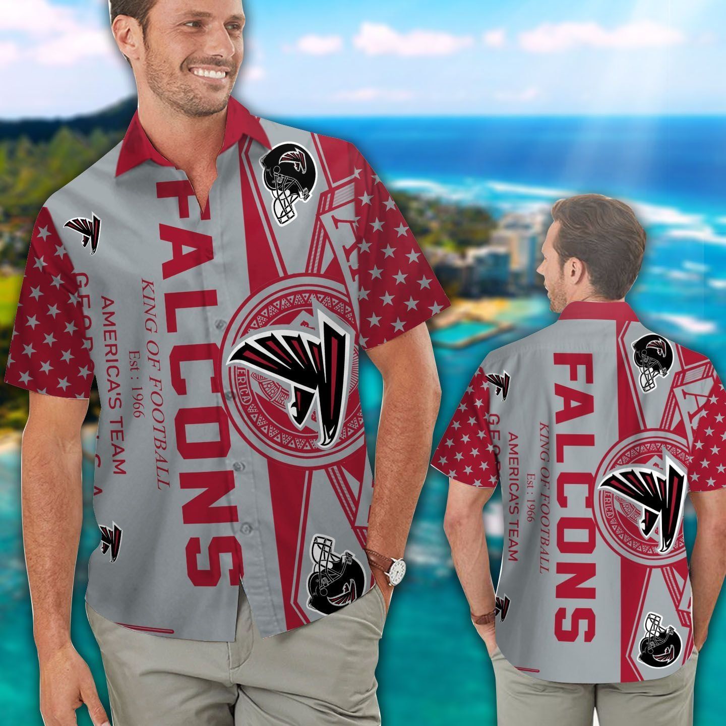 Atlanta Falcons Hawaiian Short Sleeve Tropical Button - Adult & Kids T-Shirts, Sweatshirts & Hoodies apparel design preview 1