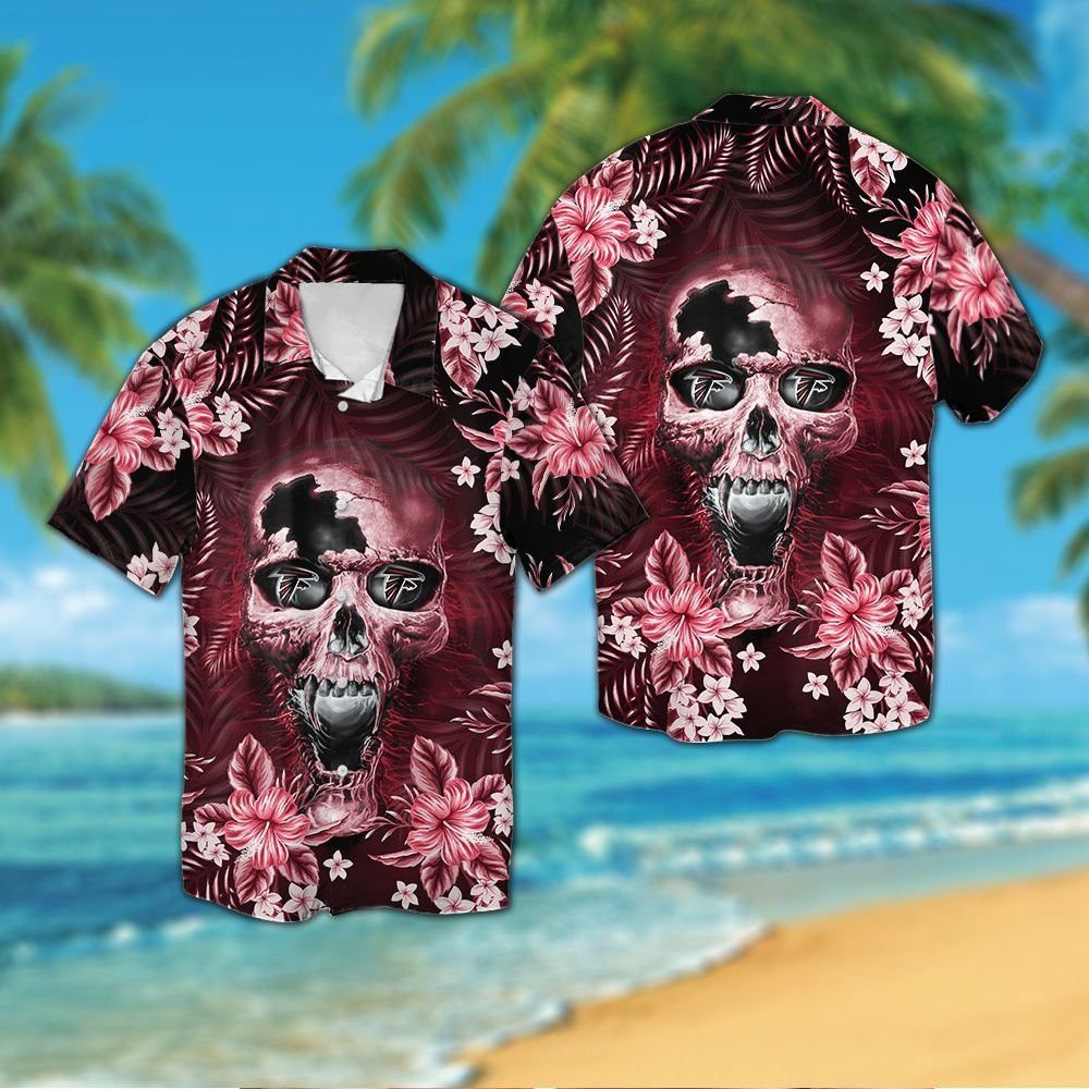 Atlanta Falconsskull Short Sleeve Button Up Tropical - Adult & Kids T-Shirts, Sweatshirts & Hoodies apparel design preview 1