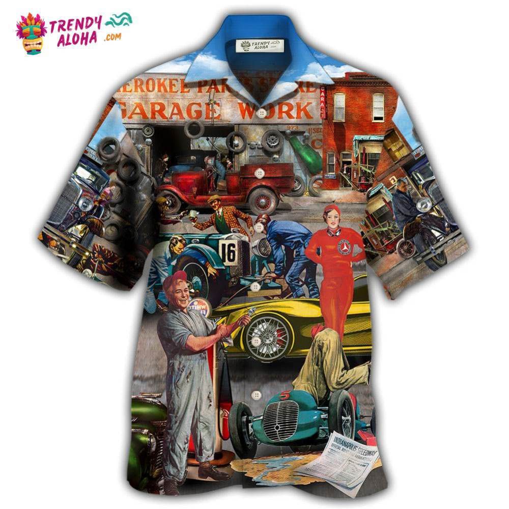 Auto Mechanic Retro Car Hawaiian Trendy Aloha - Adult & Kids T-Shirts, Sweatshirts & Hoodies apparel design preview 1