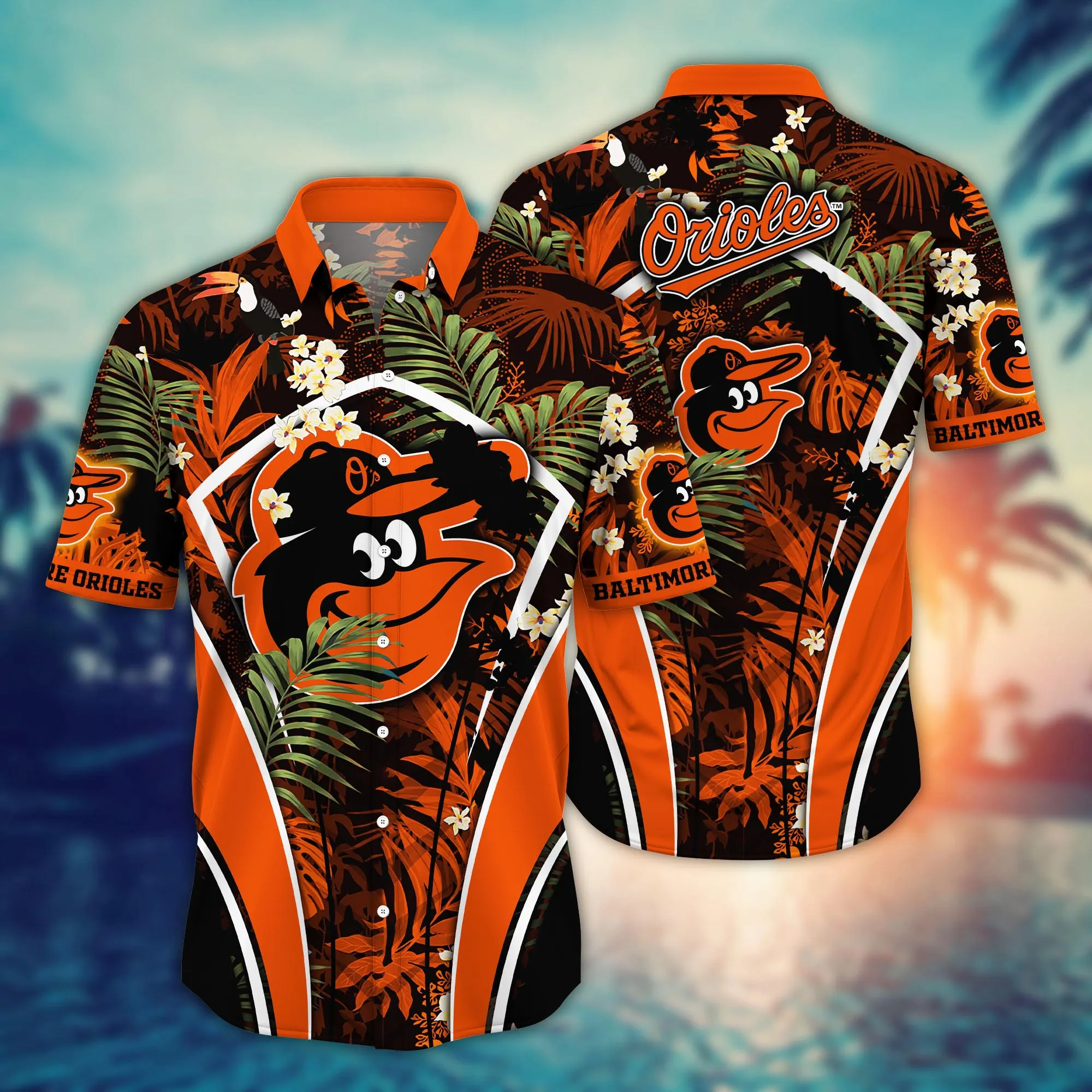 Baltimore Orioles MLB Hawaiian Evening Strolls Aloha - Adult & Kids T-Shirts, Sweatshirts & Hoodies apparel design preview 1