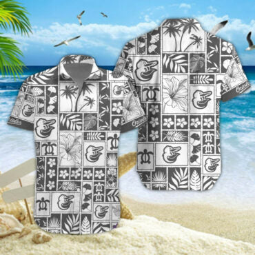 Baltimore Orioles Monochrome Island Hawaiian - Adult & Kids T-Shirts, Sweatshirts & Hoodies apparel design preview 1