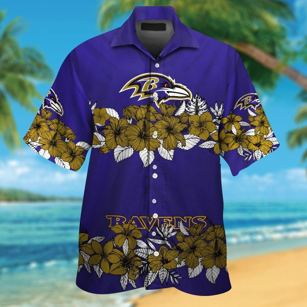 Baltimore Ravens Hawaiian Short Sleeve Tropical - Adult & Kids T-Shirts, Sweatshirts & Hoodies apparel design preview 1