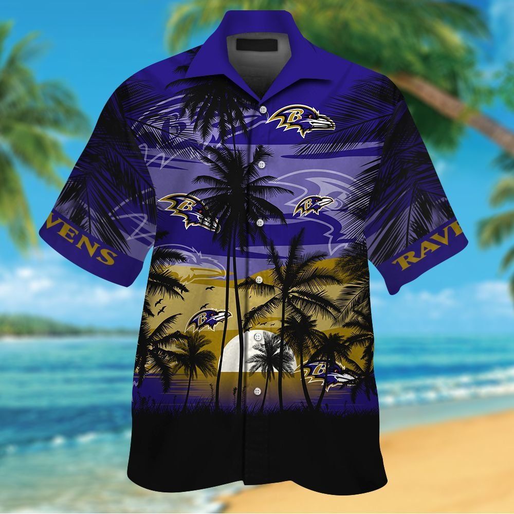 Baltimore Ravens Short Sleeve Button Up Tropical - Adult & Kids T-Shirts, Sweatshirts & Hoodies apparel design preview 1