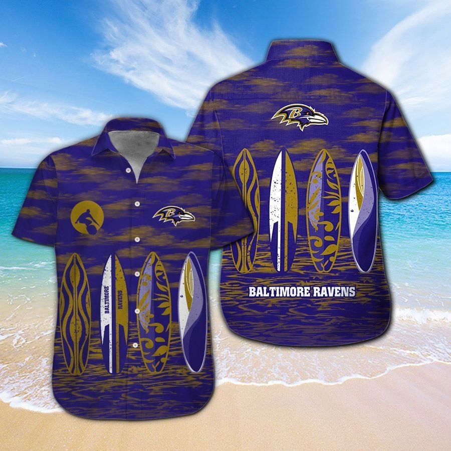 Baltimore Ravens Short Sleeve Hawaiian Tropical - Adult & Kids T-Shirts, Sweatshirts & Hoodies apparel design preview 1