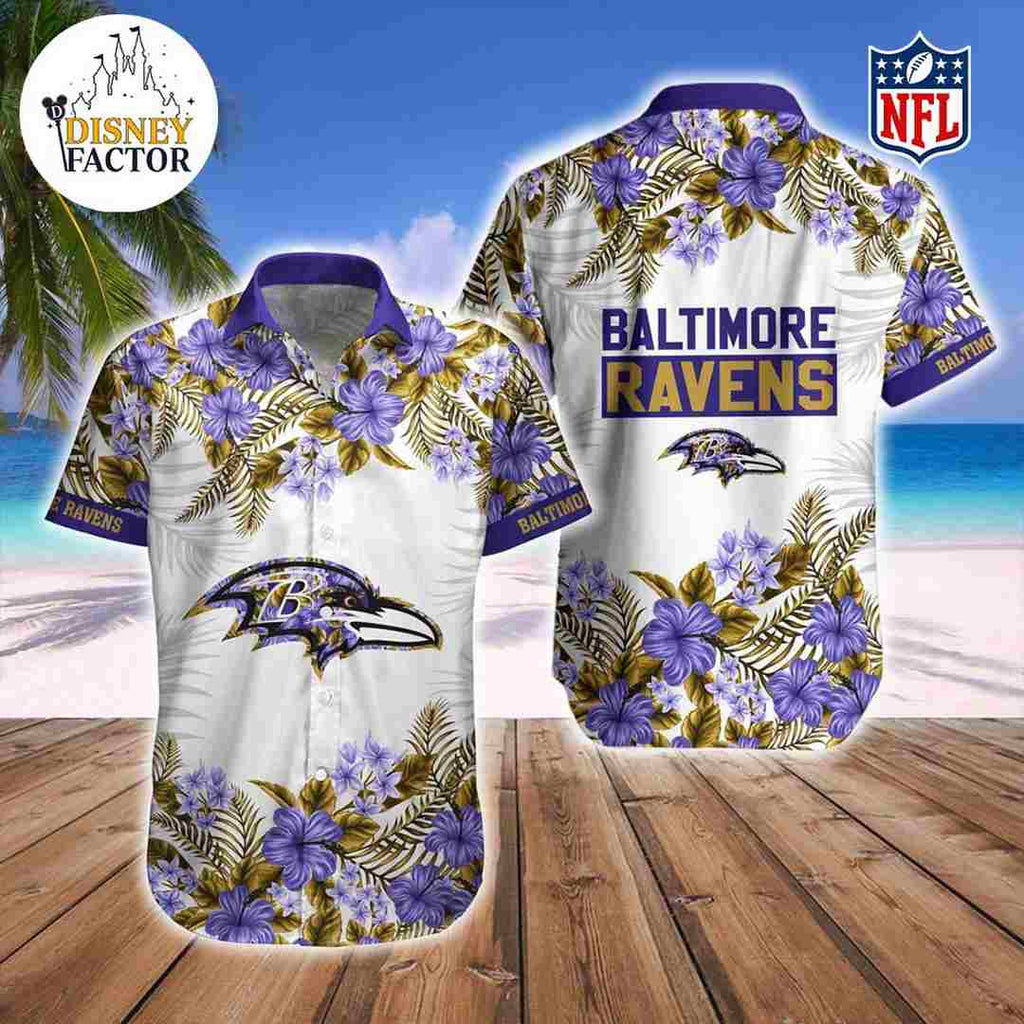 Baltimore Ravens Tropical Hawaiian Fan Shorts Night - Adult & Kids T-Shirts, Sweatshirts & Hoodies apparel design preview 1