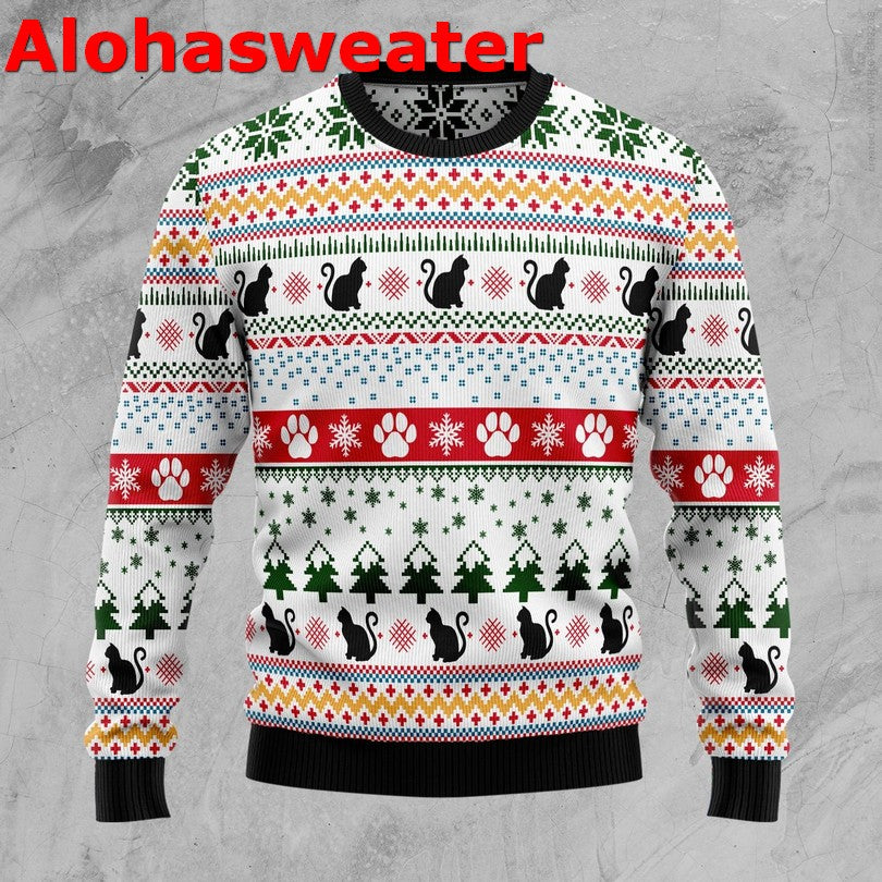 Black cat pine tree star Christmas Sweater - Holiday Gift product image 2