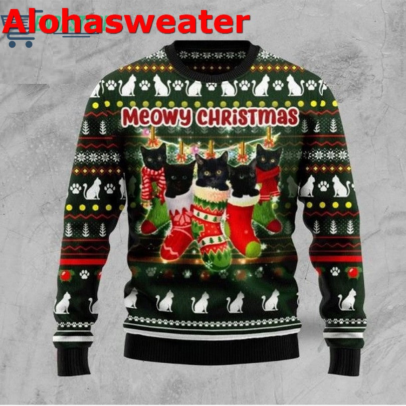 Black cat socks meowy Christmas Sweater - Holiday Gift product image