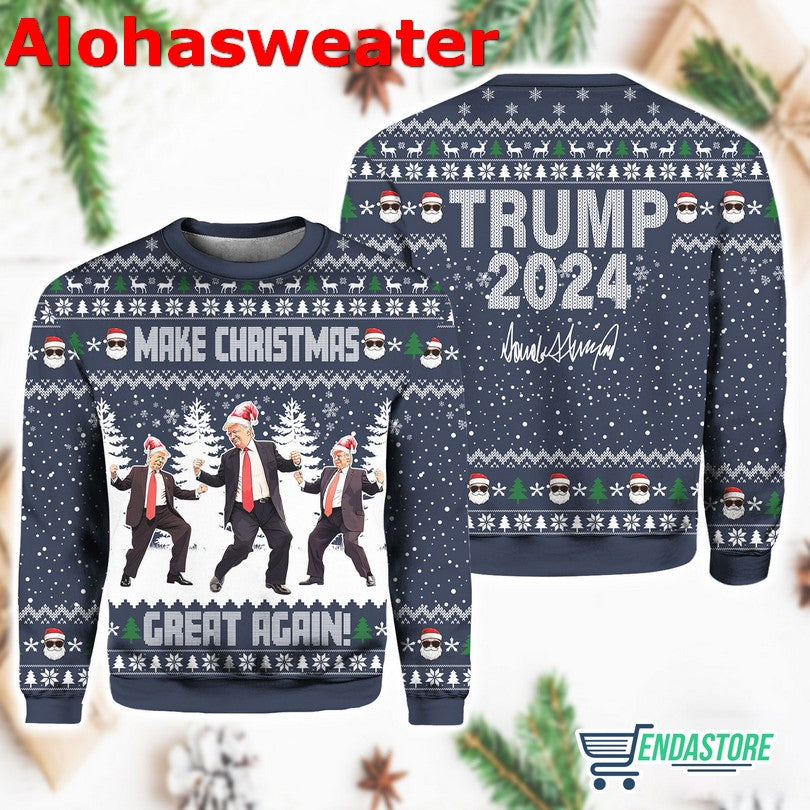Blue Funny Trump Dancing Make Christmas Great Again Ugly Christmas Sweater - Holiday Gift product image 3