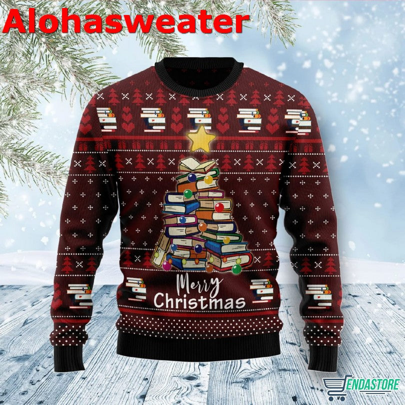 Book Tree Christmas Book Decor Ugly Christmas Sweater - Holiday Gift product image 3
