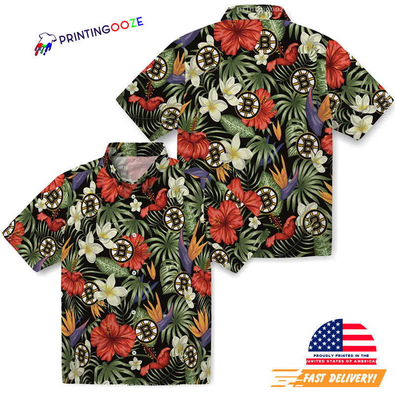 Boston Bruins Ice Hockey Hawaiian No. 5 - Adult & Kids T-Shirts, Sweatshirts & Hoodies apparel design preview 1