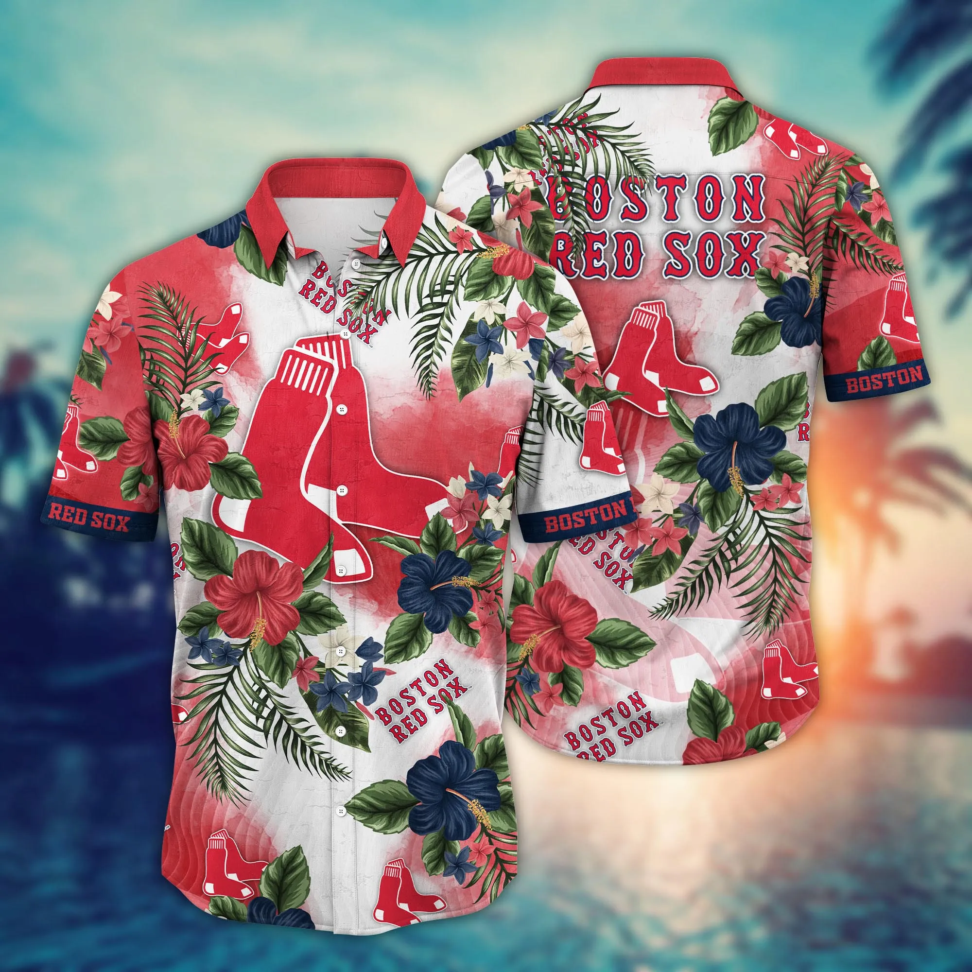 Boston Red Sox MLB Hawaiian Surfingtime Game Of Goals - Adult & Kids T-Shirts, Sweatshirts & Hoodies apparel design preview 1